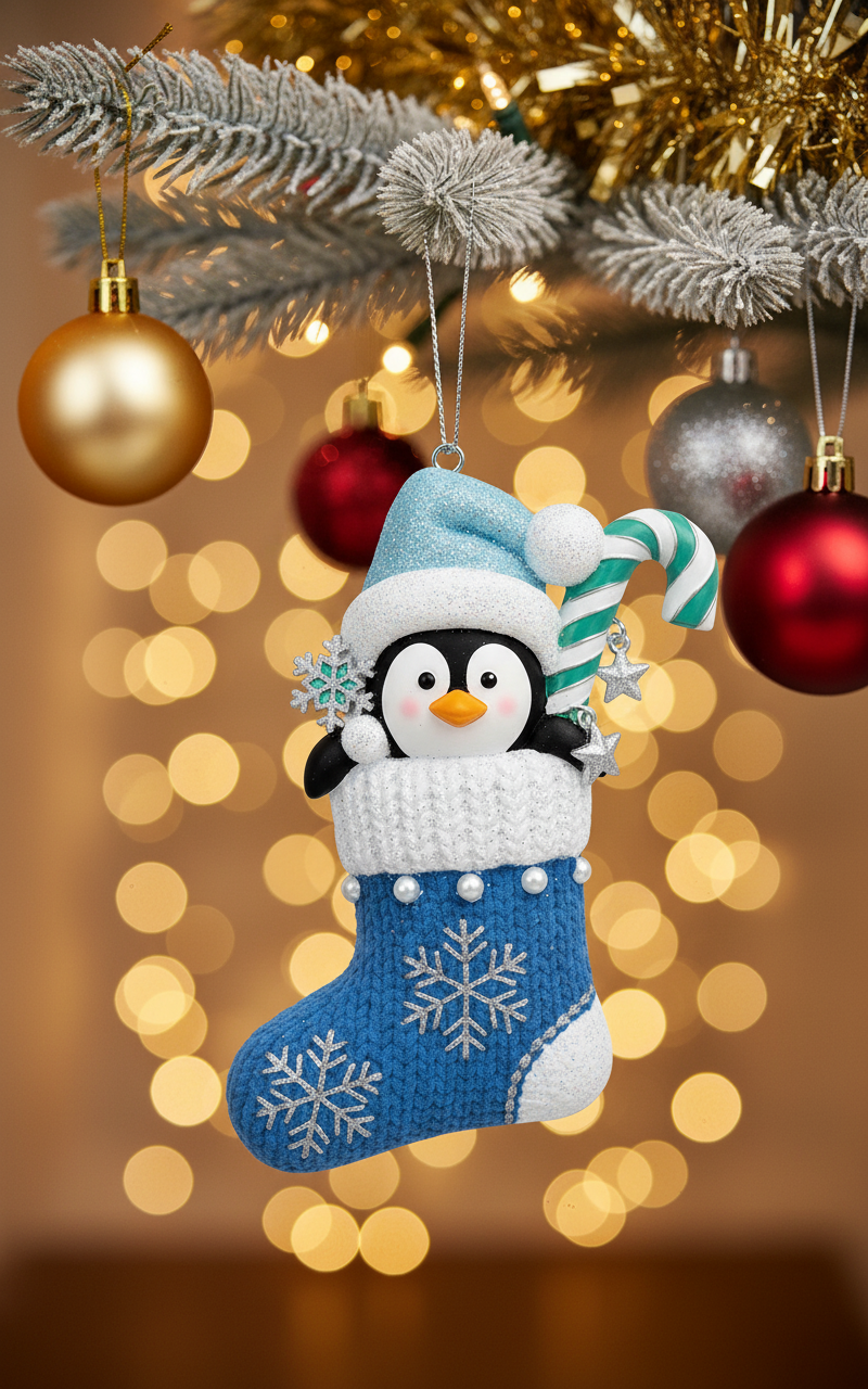 [2D FLAT ACRYLIC] Baby's First Christmas 2025 Ornament – Personalized Penguin Stocking Gift