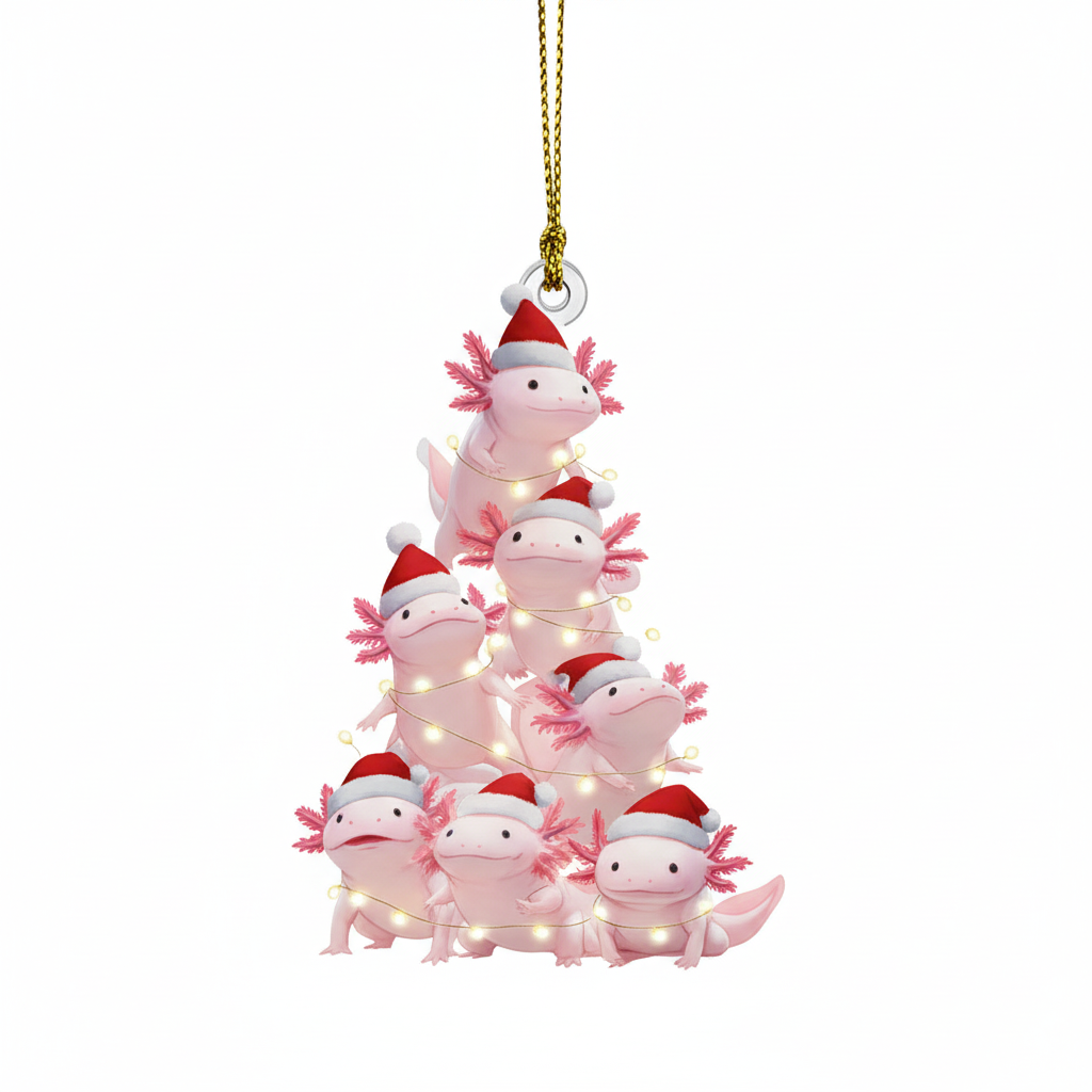 [2D FLAT ACRYLIC] Adorable Axolotl Christmas Tree Ornament 2025 – Unique Gift for Pet Lovers