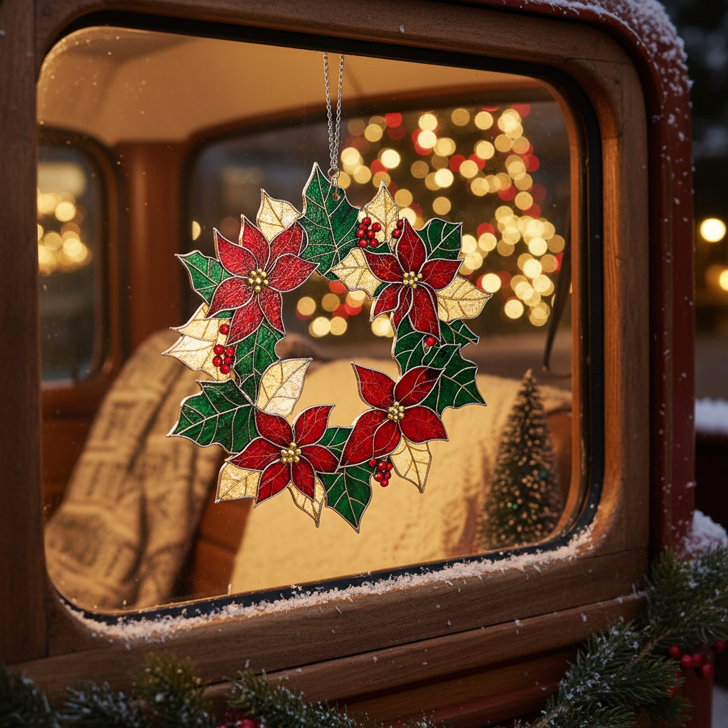 [2D FLAT ACRYLIC] Christmas Wreath Acrylic Suncatcher Ornament – Festive Holiday Home Decor