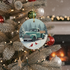 [2D FLAT ACRYLIC] Personalized Family Name Christmas Truck Ornament | Vintage Holiday Decor Keepsake