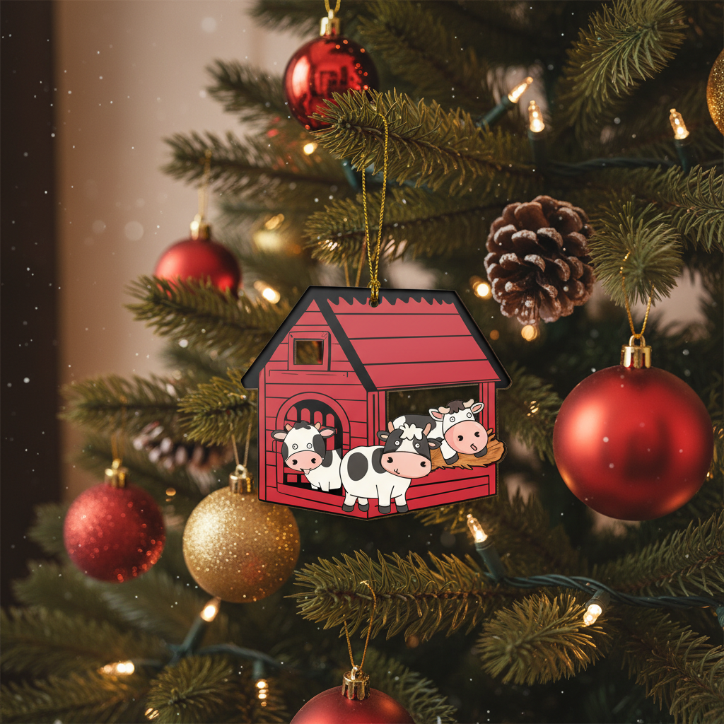 [2D FLAT ACRYLIC] All I Want For Christmas Is Cows Ornament | Wooden Holiday Decor & Gift for Cow Lovers