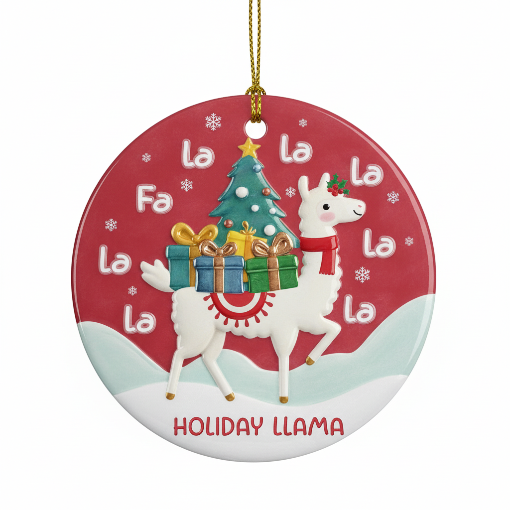 [2D FLAT ACRYLIC] Adorable Llama Christmas Ornament | Ceramic Keepsake Gift & Holiday Decor