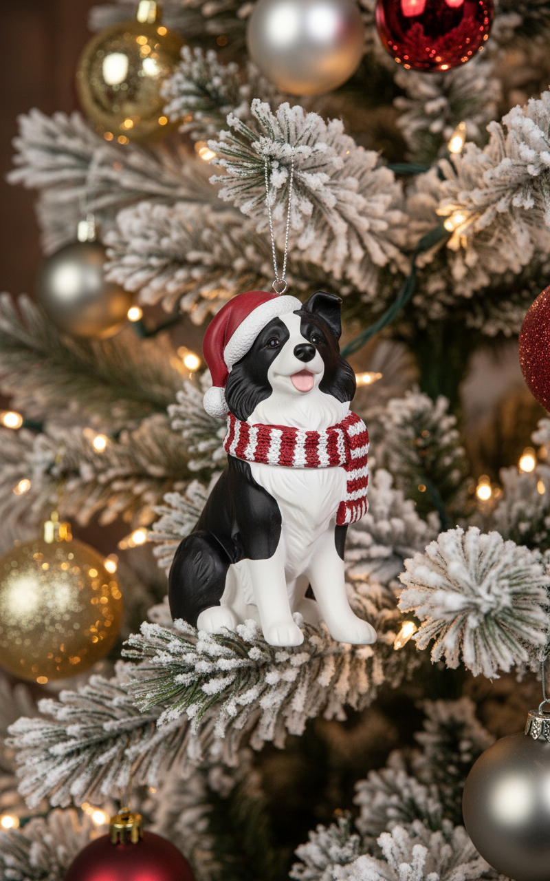 [2D FLAT ACRYLIC] Border Collie Holiday Dog Ornament | Festive Christmas Tree Decoration