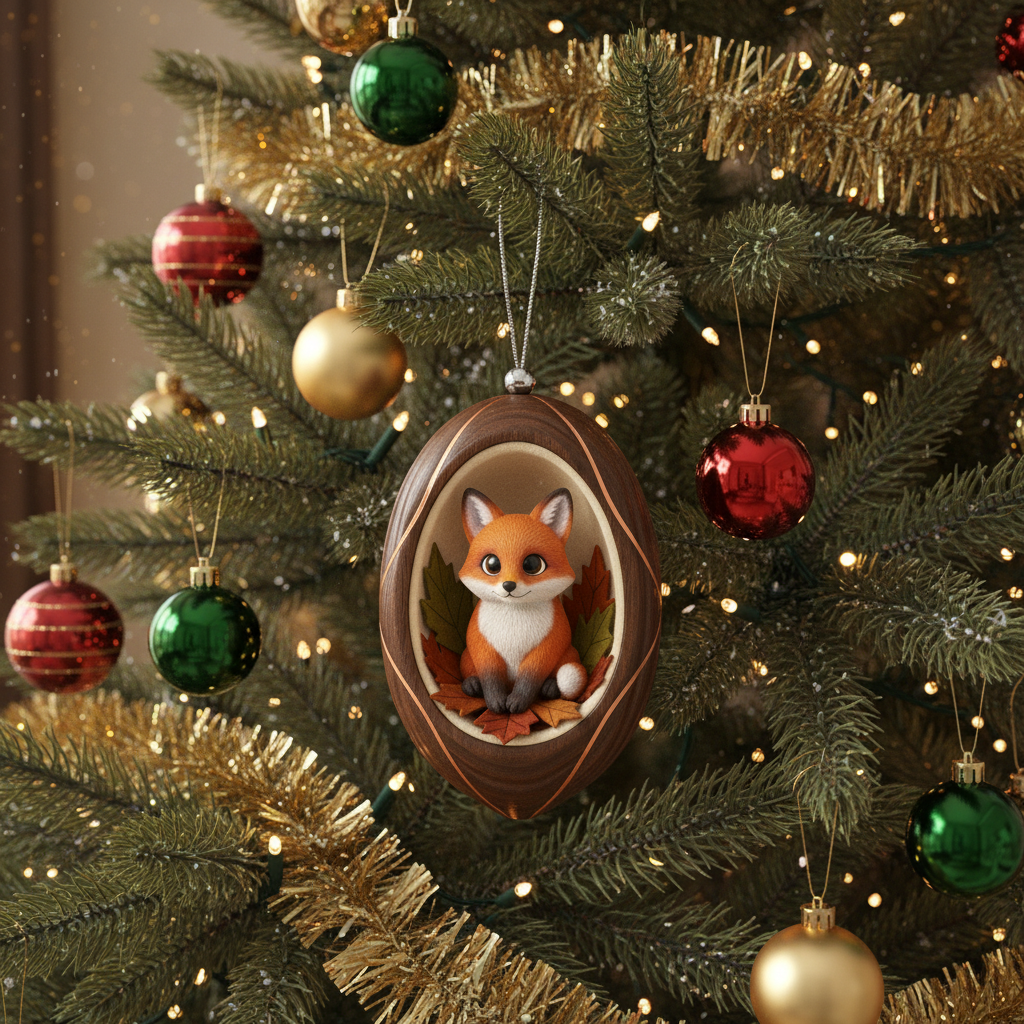 [2D FLAT ACRYLIC] Charming Fox Ornament – Rustic Holiday Decor & Gift for Nature Lovers