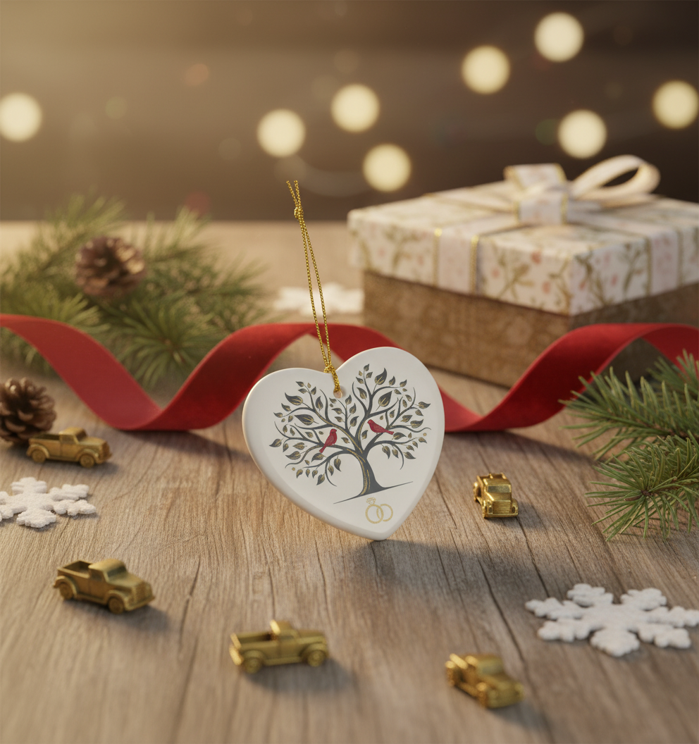 [2D FLAT ACRYLIC] 40th Wedding Anniversary Ceramic Heart Ornament – Keepsake Gift for Couple