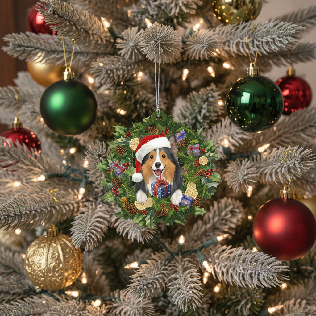 [2D FLAT ACRYLIC] Adorable Sheltie Christmas Ornament – Keepsake Gift for Dog Lovers
