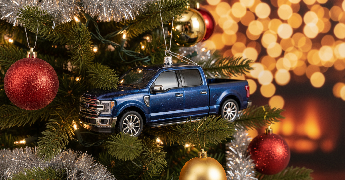 [2D FLAT ACRYLIC] Old World Christmas Pickup Truck Ornament | Handcrafted Glass Holiday Decor