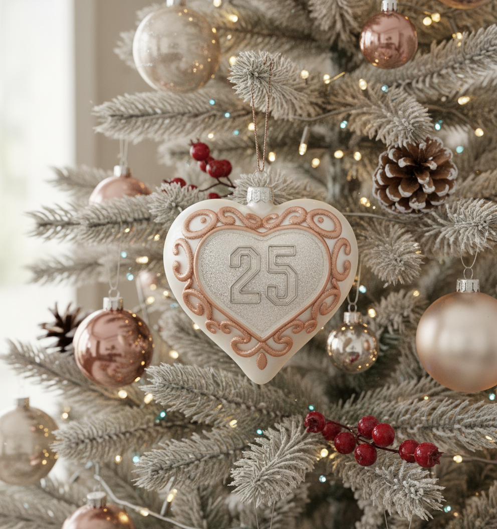 [2D FLAT ACRYLIC] 25th Anniversary Glass Heart Ornament – Handcrafted Holiday Keepsake