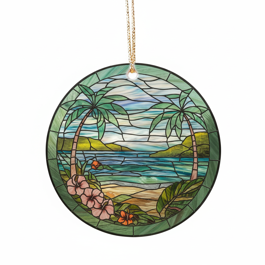 [2D FLAT ACRYLIC] Stunning Hawaii Christmas Ornament – Faux Stained Glass Ceramic Keepsake
