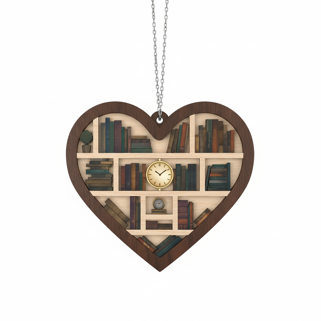 [2D FLAT ACRYLIC] Heart-Shaped Bookshelf Ornament – Christmas Gift for Book Lovers