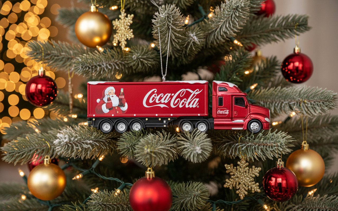 [2D FLAT ACRYLIC] Coca-Cola Semi Truck Christmas Ornament | Collectible Santa Trucker Gift for Holiday Decor