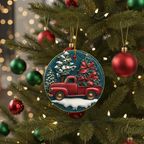 [2D FLAT ACRYLIC] Personalized Dump Truck Ornament with Santa Hat – Funny Custom Name Christmas Tree Decoration, Flat 2D Holiday Ornament Gift