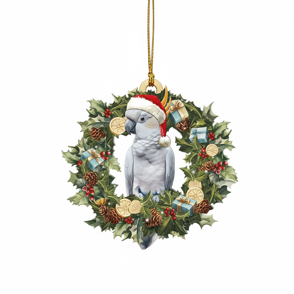 [2D FLAT ACRYLIC] Charming Cockatoo Christmas Ornament – Festive Bird Lover Keepsake & Gift