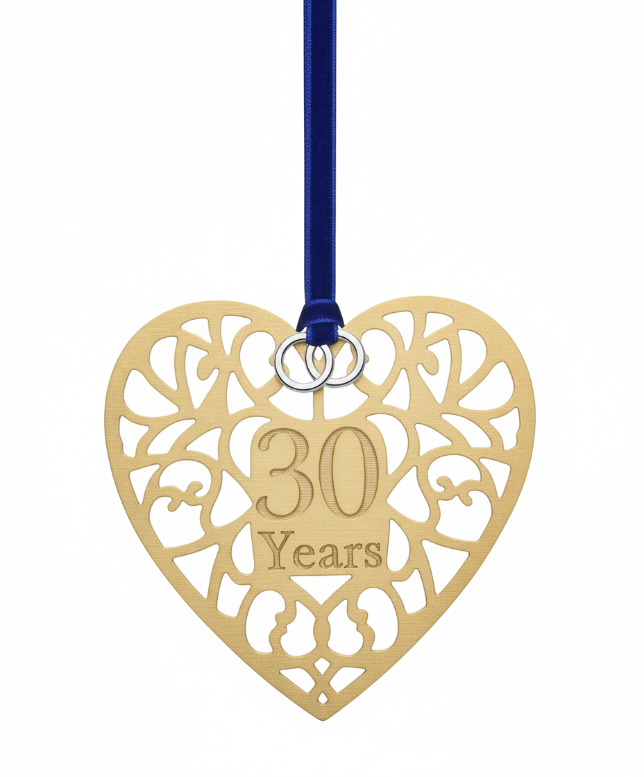 [2D FLAT ACRYLIC] 30th Pearl Anniversary Heart Ornament – Keepsake Gift for Couples