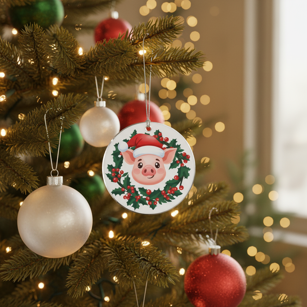 [2D FLAT ACRYLIC] Adorable Pig Christmas Ornament | Acrylic Farm Animal Keepsake | Gift for Pig Lovers