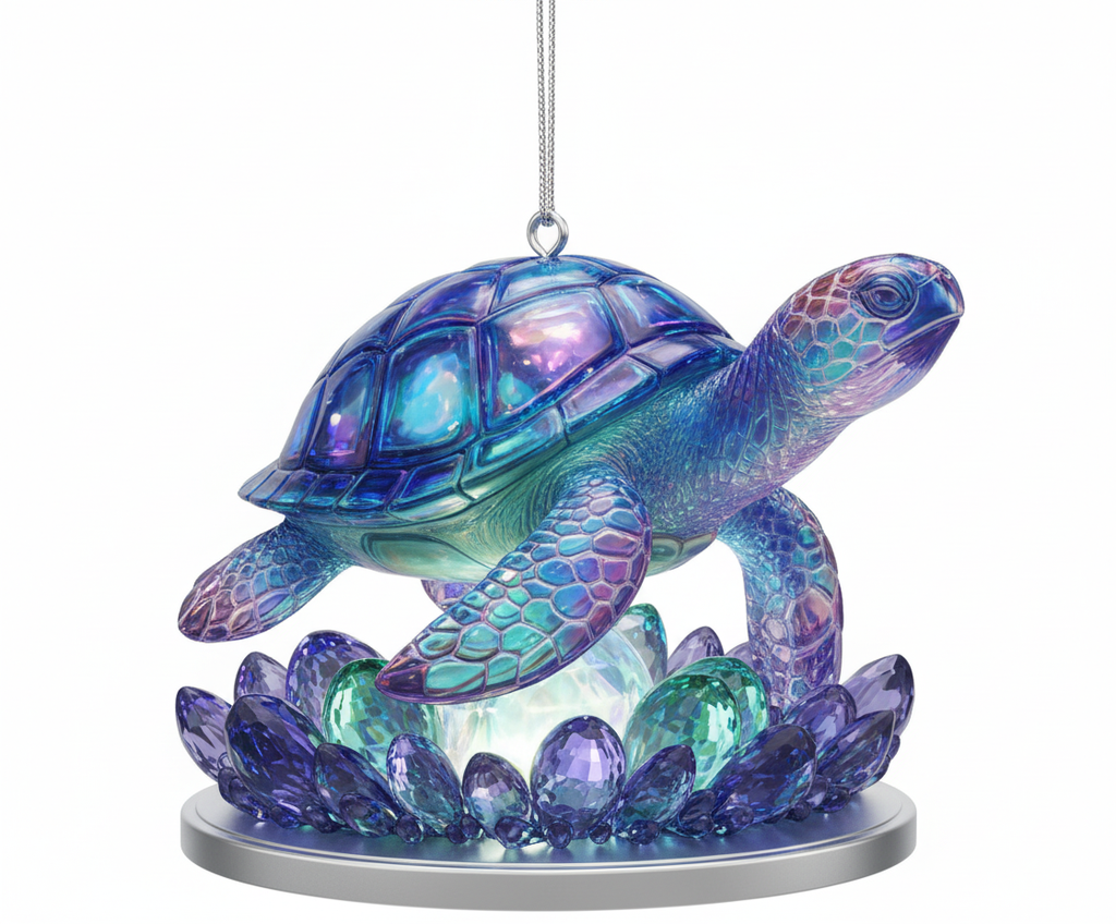 [2D FLAT ACRYLIC] Art Deco Sea Turtle Ornament – 2D Flat Desktop Sculpture for Home & Office Decor