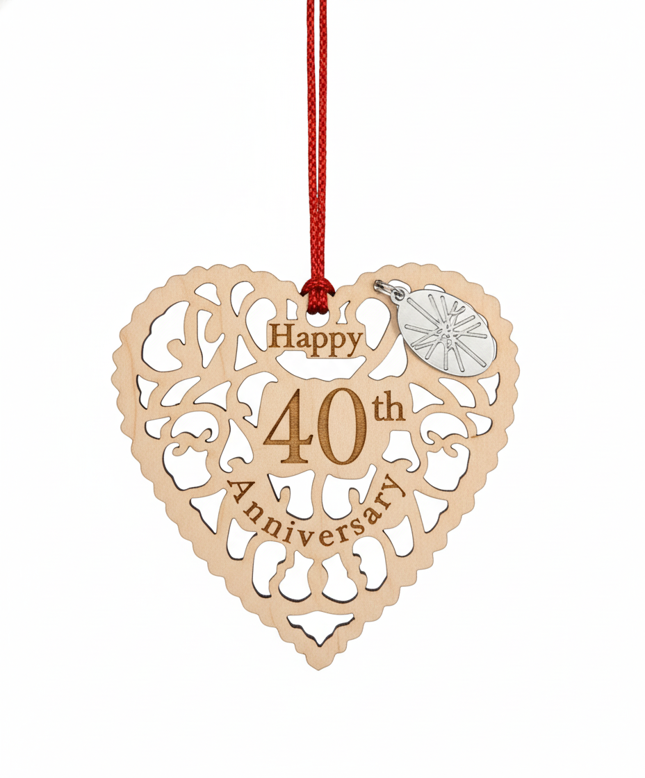 [2D FLAT ACRYLIC] 40th Ruby Anniversary Heart Ornament – Keepsake Gift for Couples