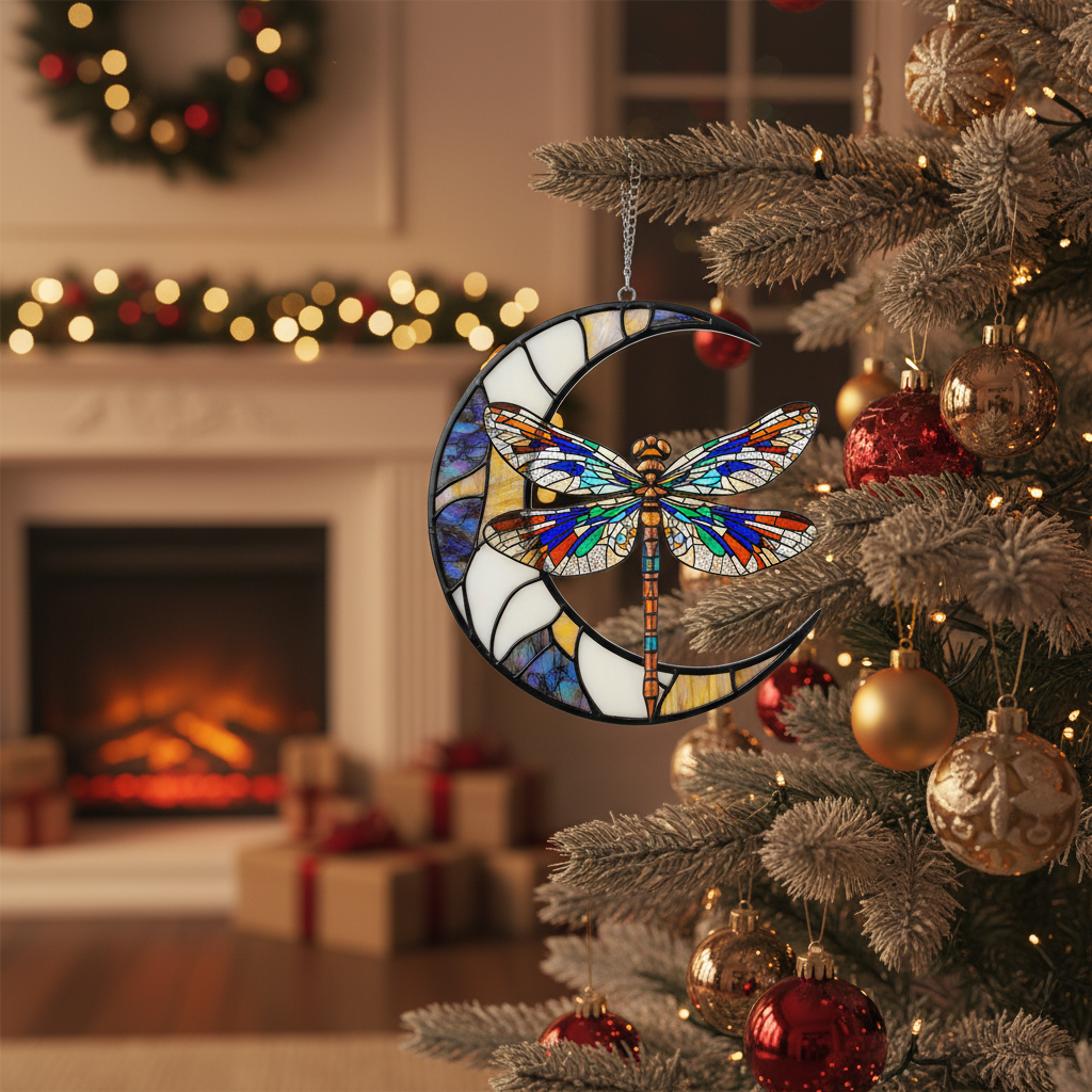 [2D FLAT ACRYLIC] Dragonfly Moon Suncatcher Ornament – Acrylic Window Hanging Decor