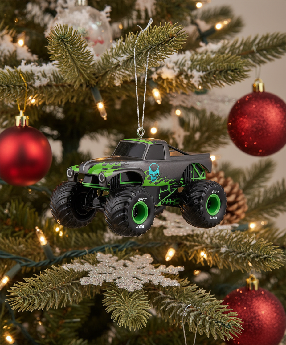 [2D FLAT ACRYLIC] Patriotic Red Truck Ornament with American Flag | Vintage Holiday Decor & Trucker Gift