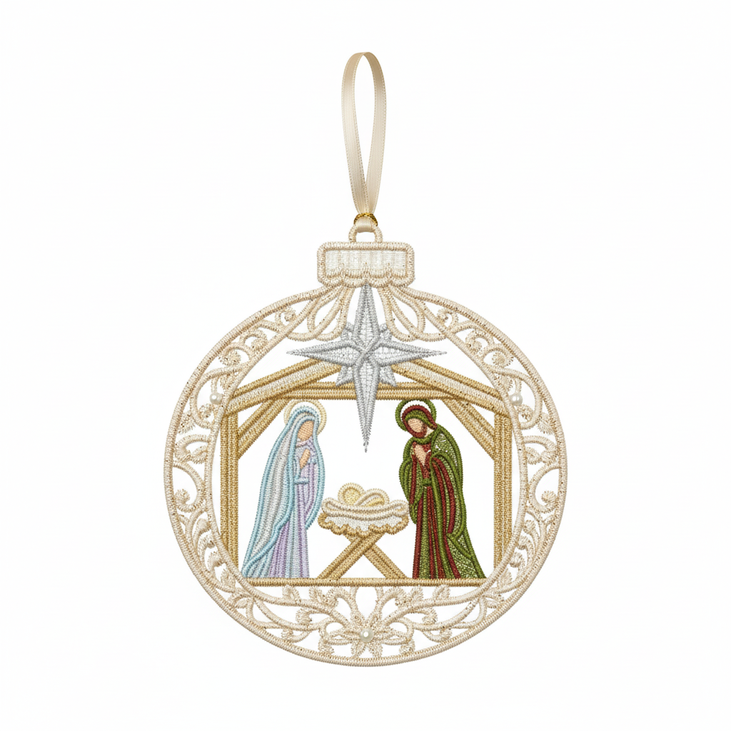 [2D FLAT ACRYLIC] Nativity Scene Ornament - Free Standing Lace Machine Embroidery Design