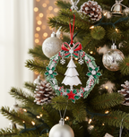 [2D FLAT ACRYLIC] 2025 Christmas Wreath Ornament with Rotating Tree – Dated Metal Holiday Keepsake