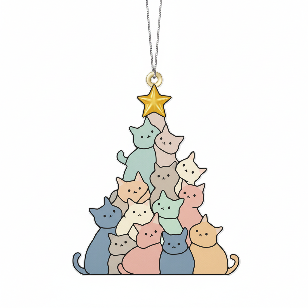 [2D FLAT ACRYLIC] Adorable Cat Suncatcher Christmas Ornament – Acrylic Window Decor for Cat Lovers