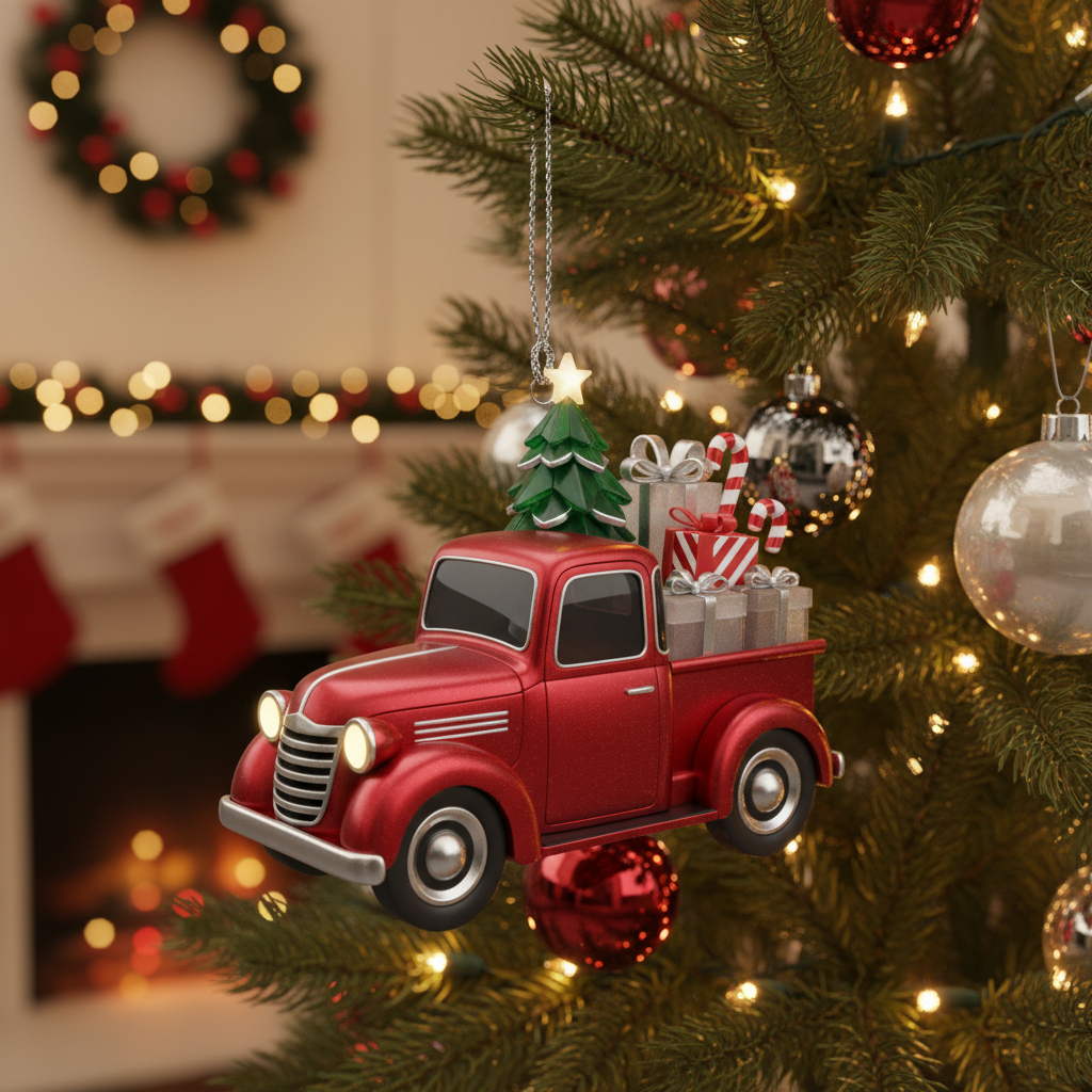 [2D FLAT ACRYLIC] Personalized Big Rig Christmas Ornament | Custom Wooden Trucker Gift for Truck Drivers