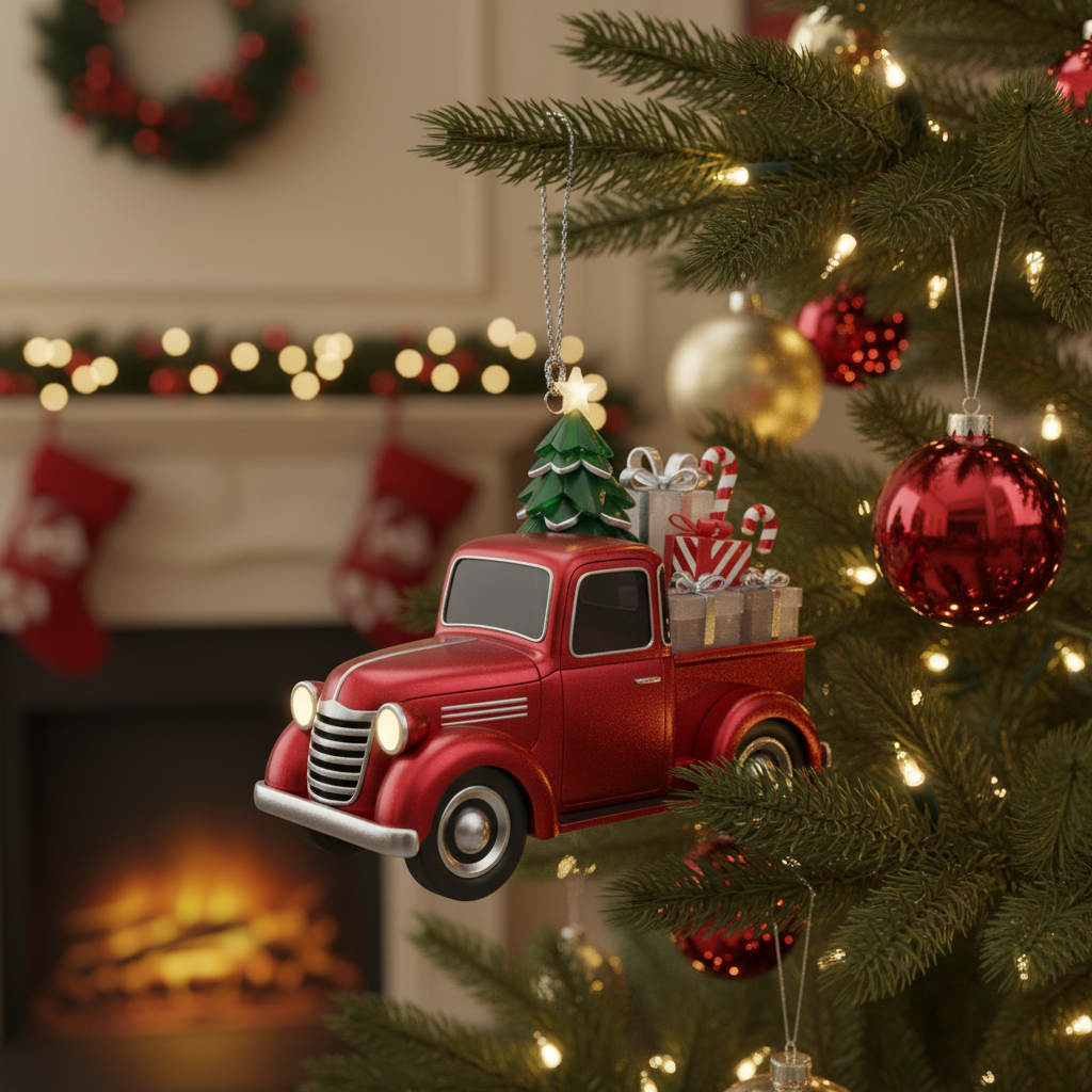 [2D FLAT ACRYLIC] Personalized Big Rig Christmas Ornament | Custom Wooden Trucker Gift for Truck Drivers