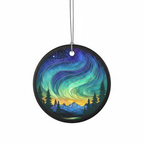 [2D FLAT ACRYLIC] Aurora Borealis Ceramic Ornament – Northern Lights Faux Stained Glass Keepsake