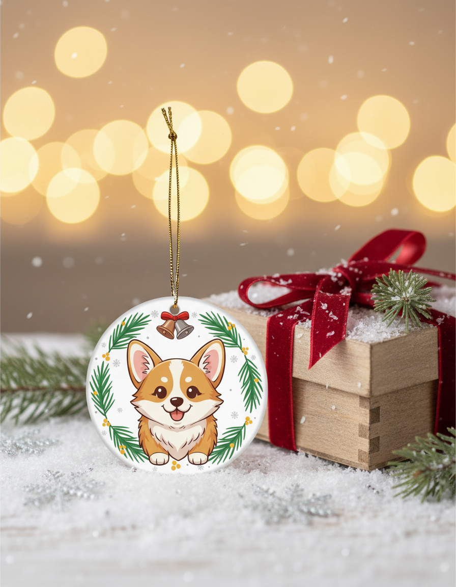 [2D FLAT ACRYLIC] Adorable Corgi Christmas Ornament | Double-Sided Acrylic Keepsake for Dog Lovers