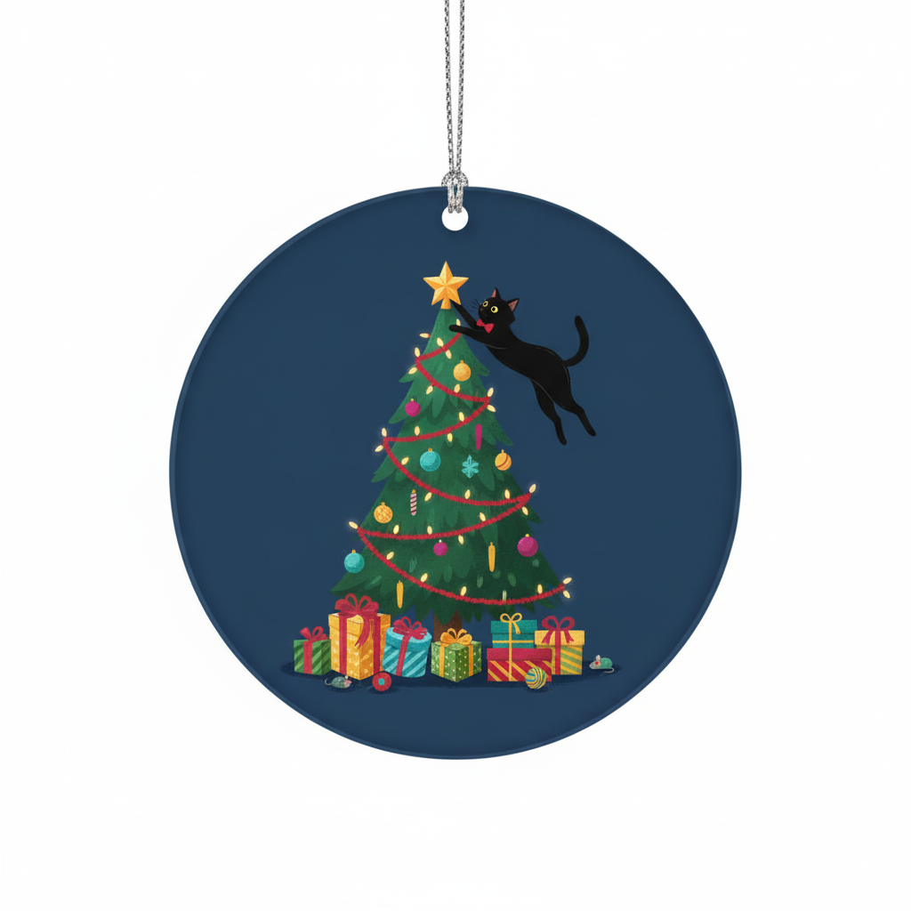 [2D FLAT ACRYLIC] Black Cat Christmas Ornament 2025 | Keepsake Holiday Gift for Cat Lovers