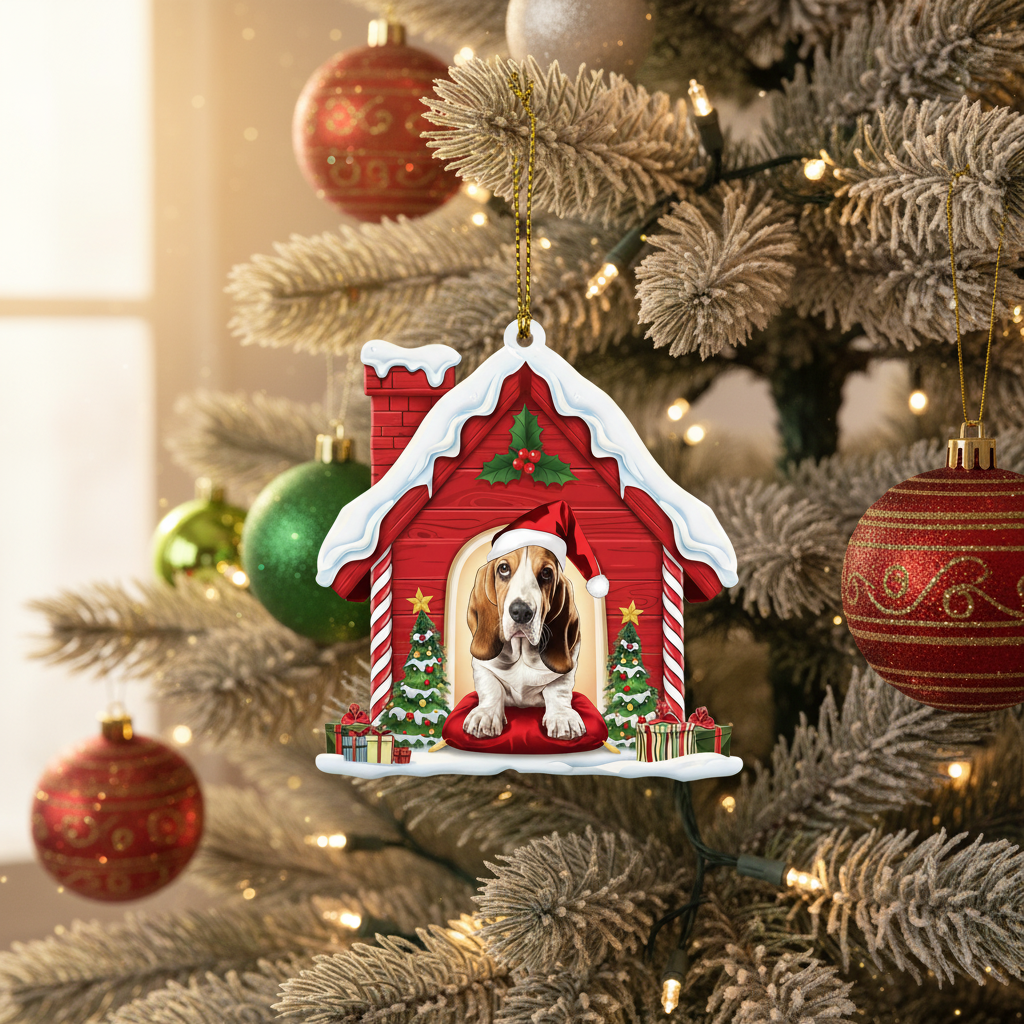 [2D FLAT ACRYLIC] Basset Hound Dog Christmas Ornament | Holiday Decor for Pet Lovers