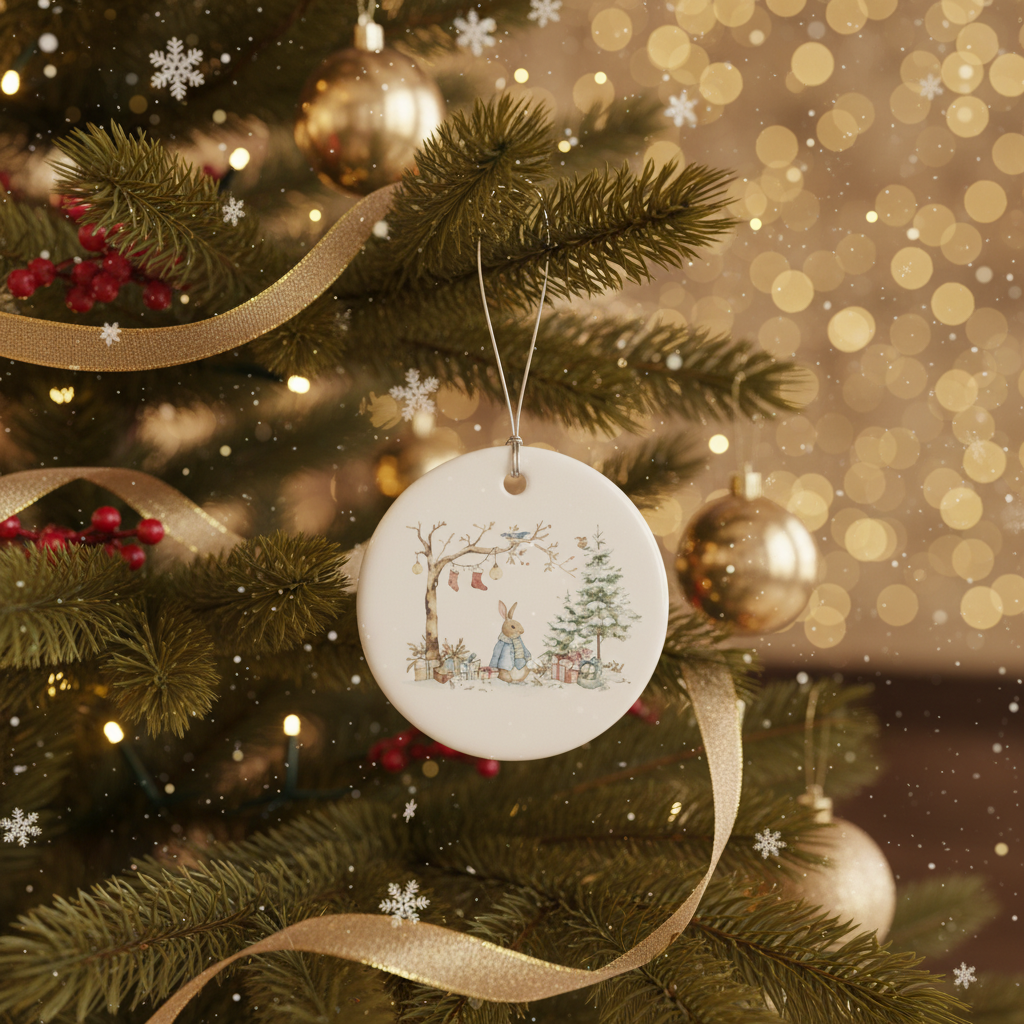 [2D FLAT ACRYLIC] Baby Boy's First Christmas Ornament 2025 – Cute Bunny Keepsake Gift