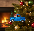 [2D FLAT ACRYLIC] Vintage Blue Truck Christmas Ornament | Charming Holiday Tree Decor