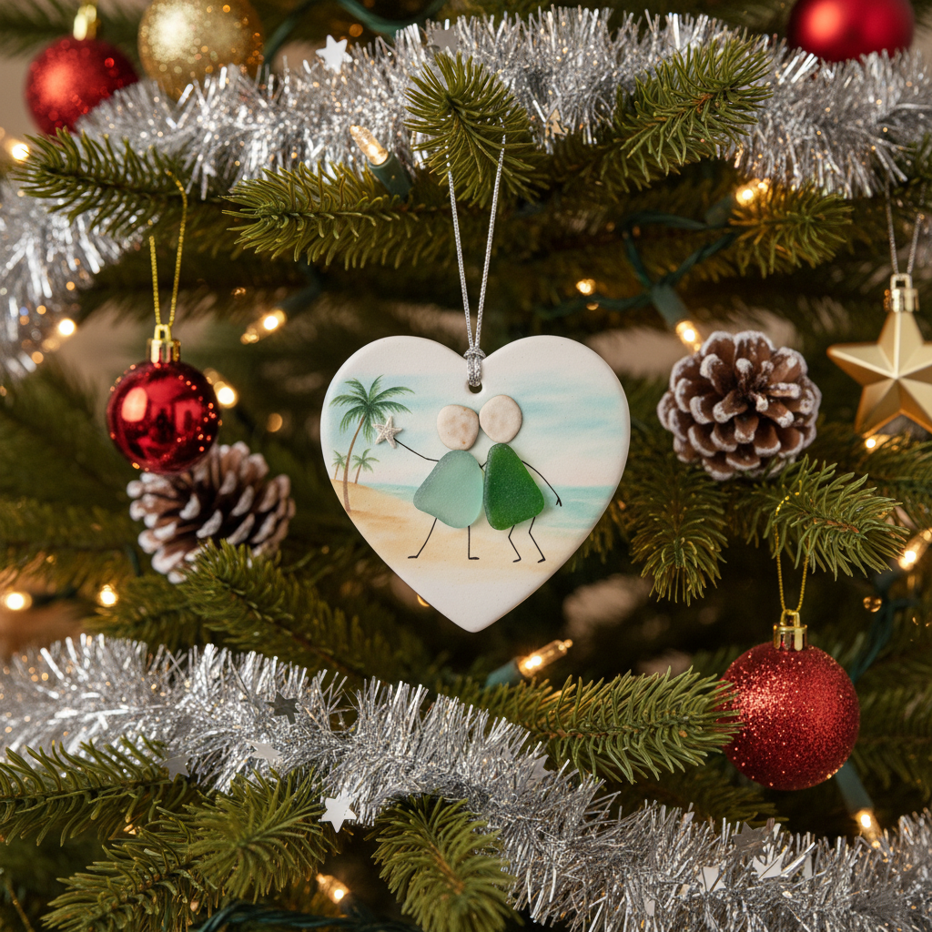 [2D FLAT ACRYLIC] Handmade Sea Glass Friendship Ornaments – Coastal Christmas Decor