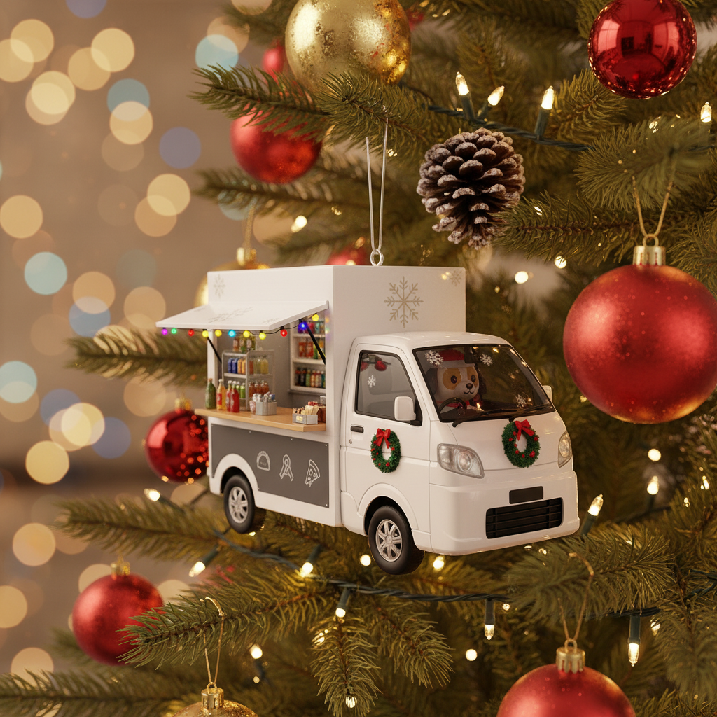 [2D FLAT ACRYLIC] Personalized Food Truck Christmas Ornament | Custom Beverage Truck Gift & Holiday Decor