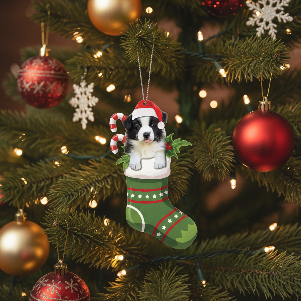 [2D FLAT ACRYLIC] Border Collie Christmas Ornament | Festive Holiday Decor for Dog Lovers