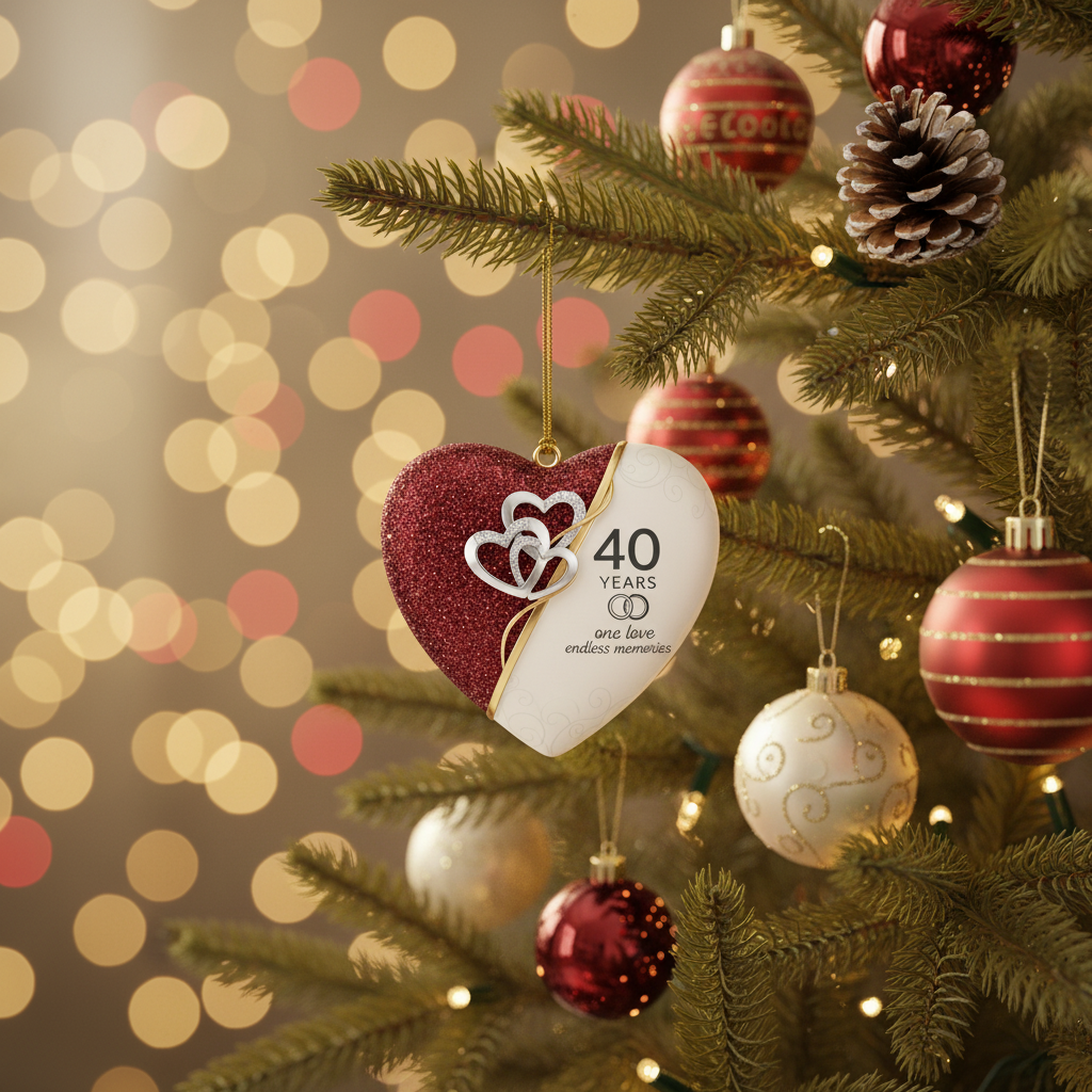 [2D FLAT ACRYLIC] 40th Ruby Anniversary Ornament 2025 – Heart Shaped Keepsake Gift for Couples