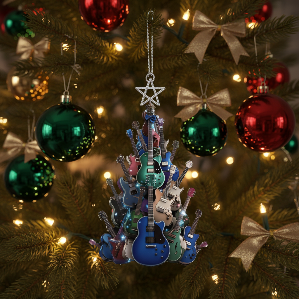 [2D FLAT ACRYLIC] Personalized Guitar Christmas Ornament – Custom Acrylic Gift for Music Lovers