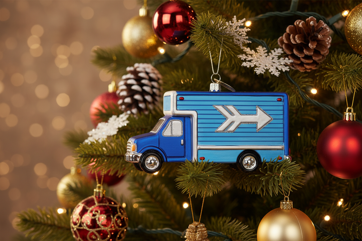 [2D FLAT ACRYLIC] Glass Moving Truck Christmas Ornament | Hand-Painted Holiday Decor
