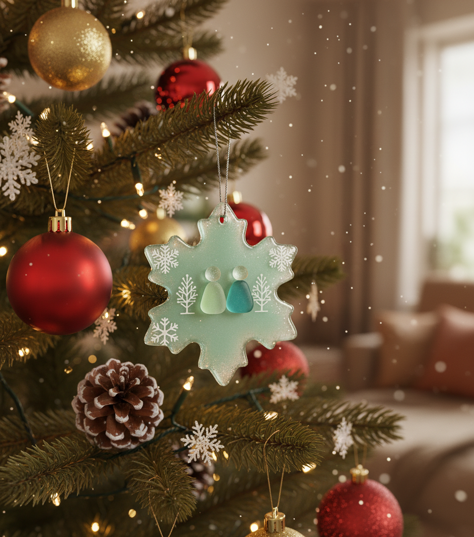 [2D FLAT ACRYLIC] Sea Glass Snowflake Ornament – Coastal Friendship Christmas Keepsake