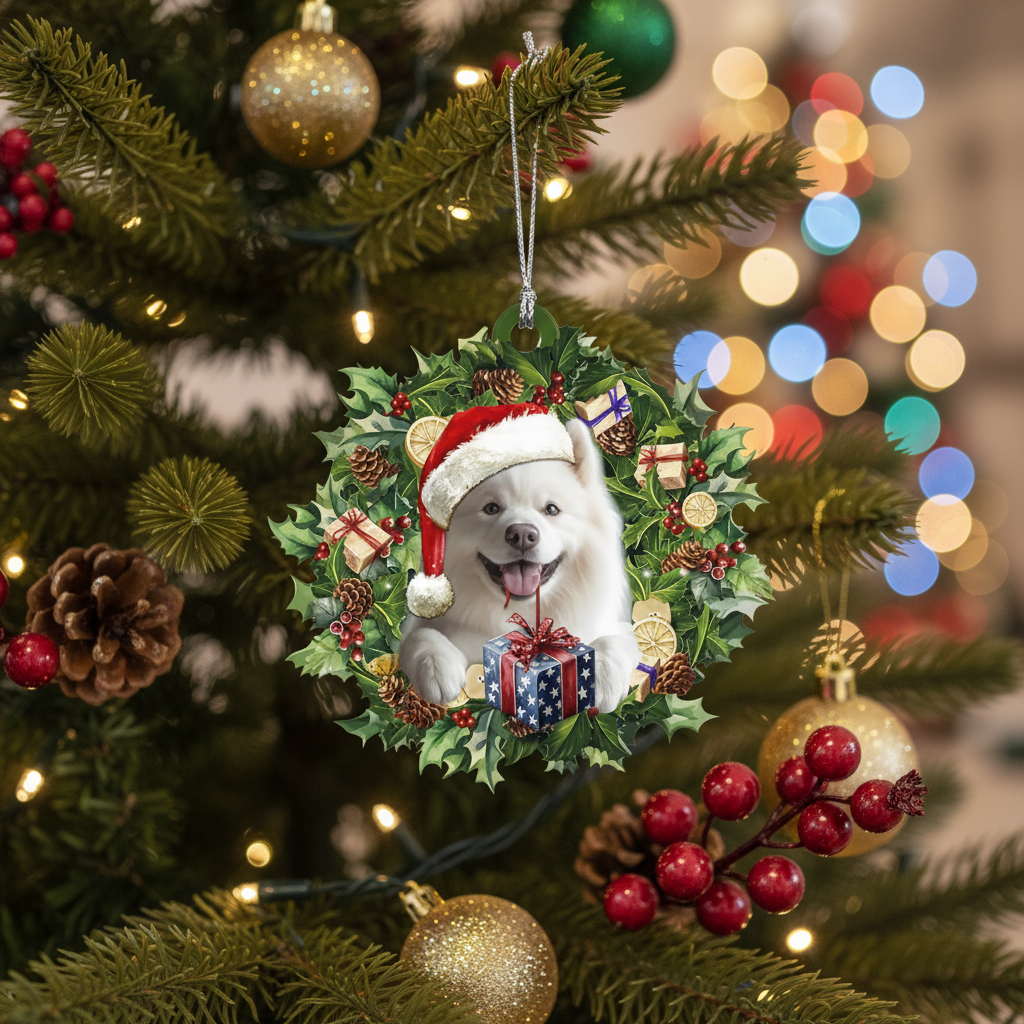[2D FLAT ACRYLIC] Adorable Samoyed Christmas Ornament – Keepsake Gift for Dog Lovers