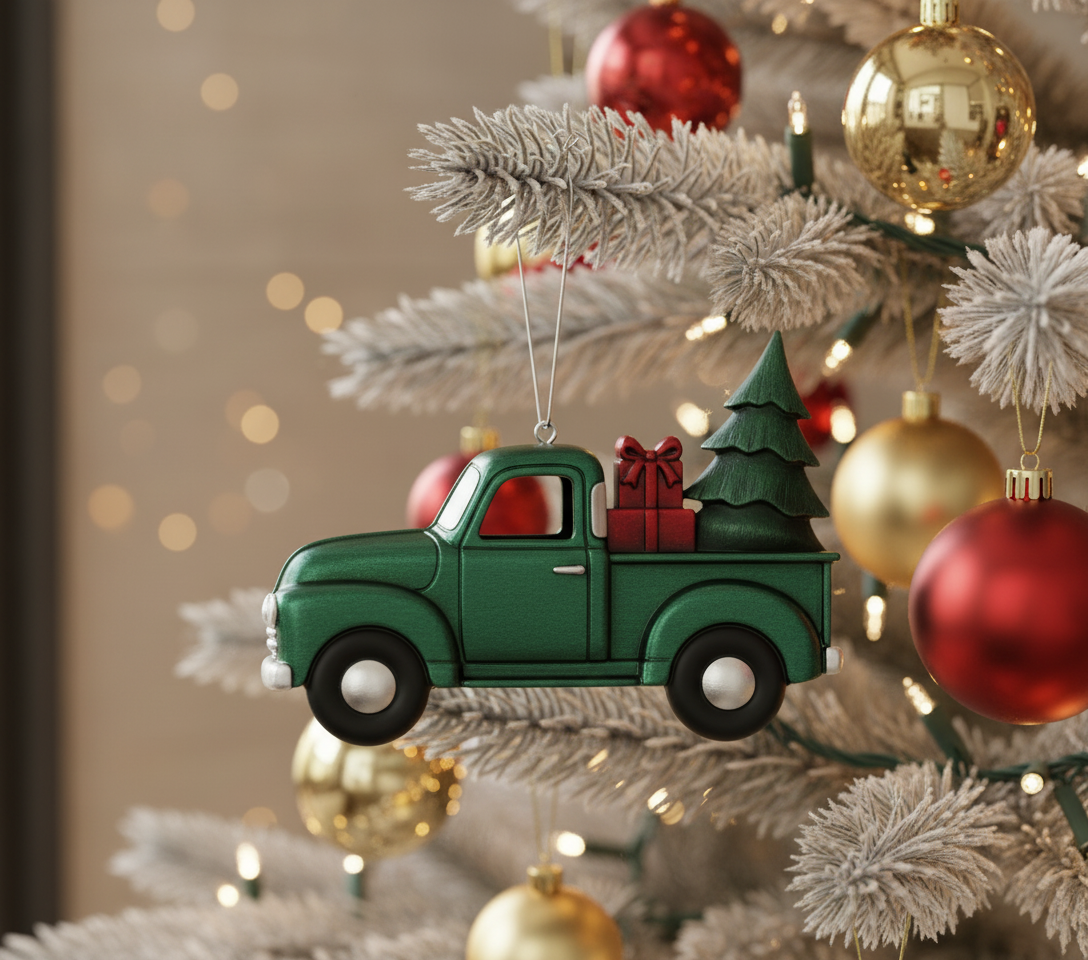 [2D FLAT ACRYLIC] Blue Metal Truck Christmas Ornament | Vintage Holiday Decor & Trucker Gift