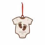 [2D FLAT ACRYLIC] Baby's First Christmas Onesie Ornament - Engraved Wood Footprints Keepsake