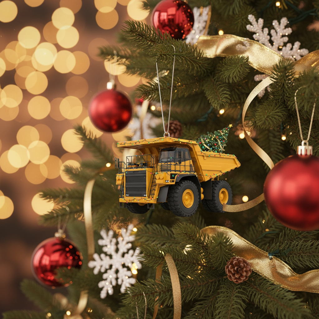 [2D FLAT ACRYLIC] Personalized Dump Truck Christmas Ornament | Custom Name Holiday Decor & Trucker Gift