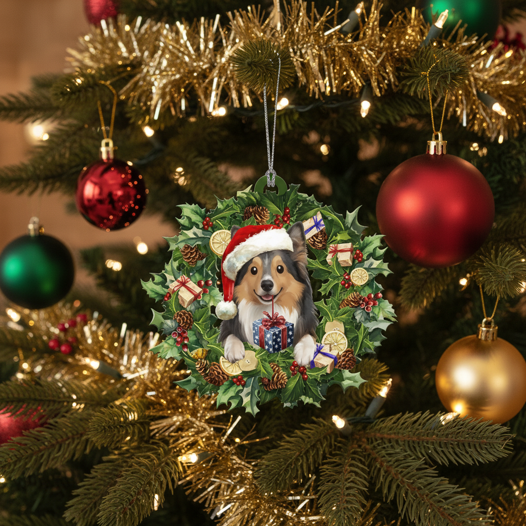 [2D FLAT ACRYLIC] Adorable Sheltie Christmas Ornament – Shetland Sheepdog Keepsake Gift