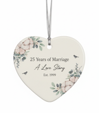 [2D FLAT ACRYLIC] 25th Silver Anniversary Ceramic Ornament – Heart Keepsake Gift for Couples