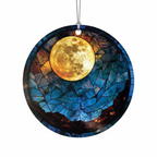 [2D FLAT ACRYLIC] Full Moon Stained Glass Style Ornament – Real Glass Holiday Decor