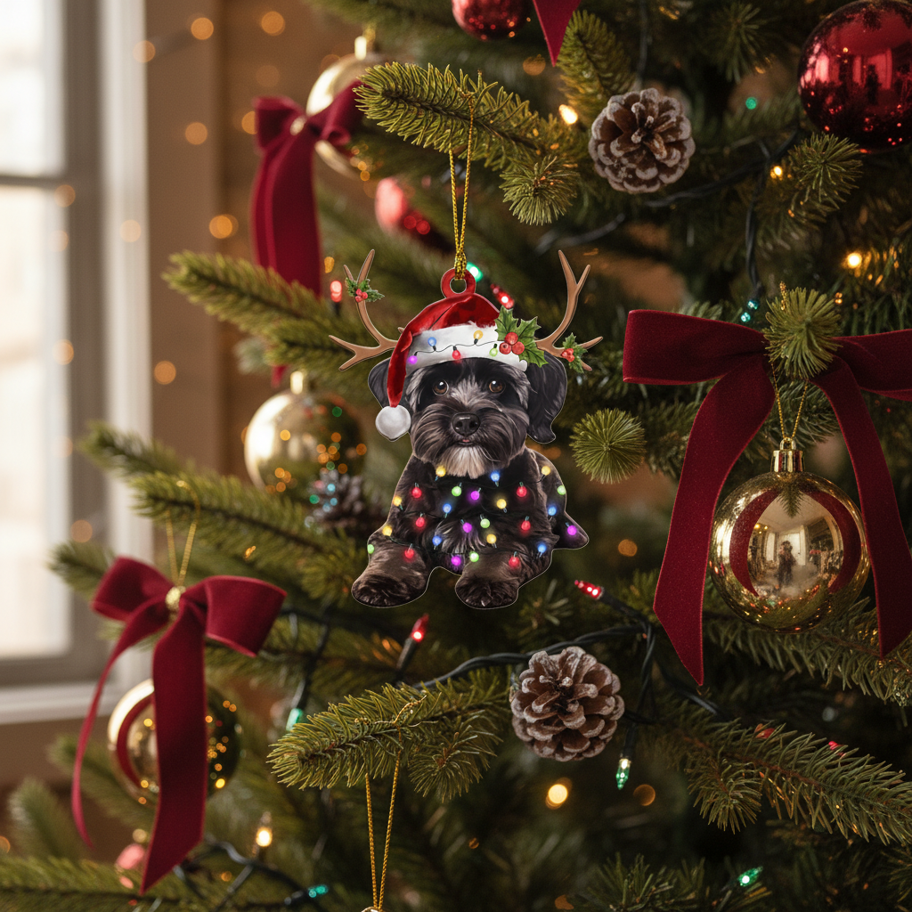 [2D FLAT ACRYLIC] Adorable Schnoodle Christmas Ornament – Festive Dog Lover Keepsake Gift