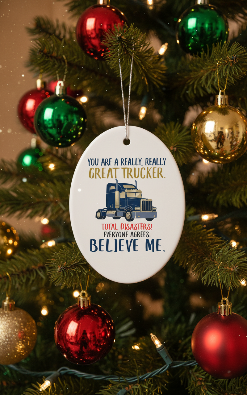 [2D FLAT ACRYLIC] You Are Great Trucker Christmas Ornament | Thoughtful Truck Driver Gift | Ceramic Holiday Decor